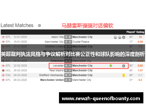 英超裁判执法风格与争议解析对比赛公正性和球队影响的深度剖析